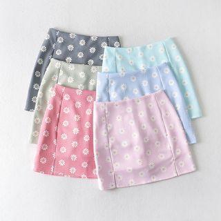 Floral Print Plaid Mini Fitted Skirt