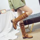 Paneled Lace-up Knee-high Boots