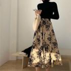 Floral Midi A-line Skirt / Midi Dress