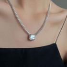 Square Faux Crystal Pendant Alloy Necklace Xl1328 - Silver - One Size