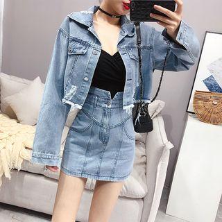 Set: Cropped Denim Jacket + Mini Skirt