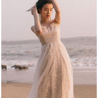 Sequin Spaghetti-strap A-line Mesh Dress
