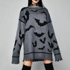 Oversized Distressed Bat Print Sweater
