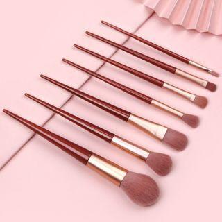 Set Of 7 : Makeup Brush With Pink Case - Set Of 7 - Maroon - One Size