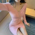 Off-shoulder Rhinestone Mini Sheath Dress