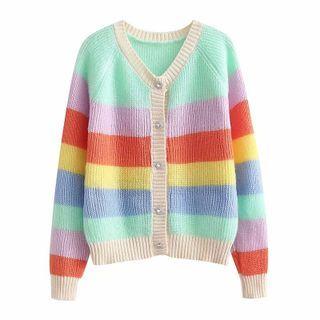 Rainbow Stripe Cardigan Red & Yellow & Blue - S