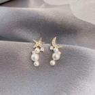 Non-matching Rhinestone Moon & Star Faux Pearl Earring Pearl White - One Size