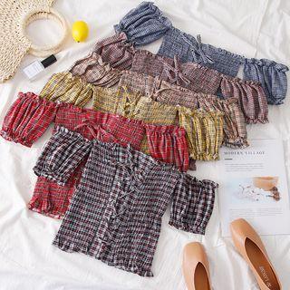 Boatneck Lace-up Smocked Top