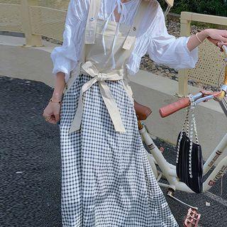 Plaid Tie-waist Overall Dress