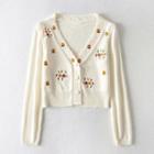 Floral-embroidered V-neck Cardigan