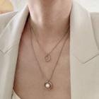 Faux Pearl Pendant Layered Stainless Steel Necklace Necklace - Silver - One Size