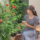 Tie-waist Gingham Chiffon Dress Black - One Size