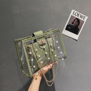 Set: Faux Pearl Pvc Crossbody Bag + Pouch