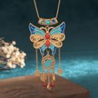 Butterfly Pendant Alloy Necklace 1 Pc - Cp402 - Gold - One Size