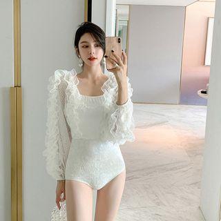 Ruffle Lace Long-sleeve Swimsuit