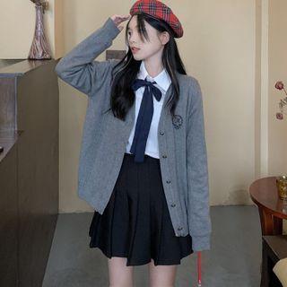 Long Cardigan / Tie Neck Shirt