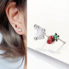 Rabbit & Carrot Non-matching Stud Earring Stud Earring - 1 Pair - Rabbit & Carrot - Red & White - One Size
