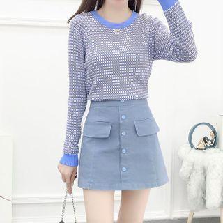 Set: Patterned Knit Top + A-line Skirt