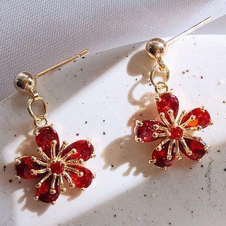 Flower Drop Earring 1 Pair - 321 - Gold & Dark Red - One Size