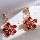 Flower Drop Earring 1 Pair - 321 - Gold & Dark Red - One Size