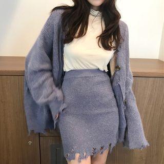 Set: Plain Cardigan + Mini Skirt
