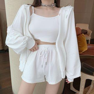 Hooded Zip Jacket / Cropped Camisole / Drawstring Shorts