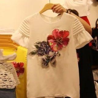 Short-sleeve Applique Chiffon Top