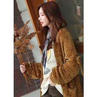Tie-sleeve Oversized Long Cardigan Mustard Yellow - One Size