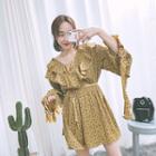 Frilled-trim Floral Print Dress With Belt