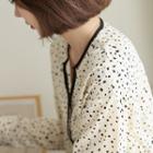 Open-placket Pipe-trim Dotted Blouse