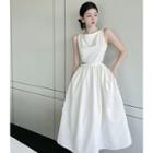 Cutout-waist Sleeveless Midi Dress