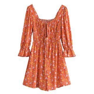 Bell-sleeve Floral Wide Leg Romper