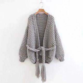 Tie-waist Chunky Knit Cardigan