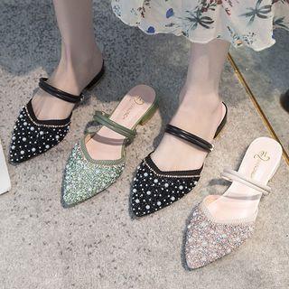 Faux Pearl Glitter Mules