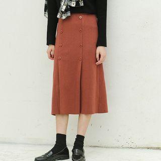Double Breasted Knit Midi Skirt