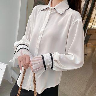 Flare-cuff Contrast Trim Shirt