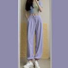 Short-sleeve Color Block Knit Top / Harem Pants