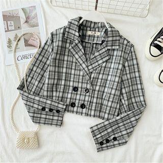Double-breasted Plaid Cropped Blazer