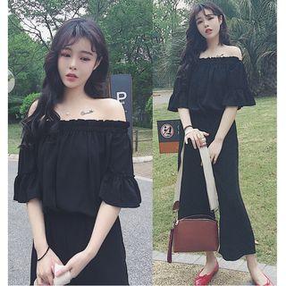 Elbow-sleeve Off-shoulder Jumpsuit