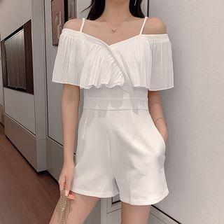 Off-shoulder Spaghetti-strap Plain Playsuit