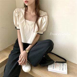 Short-sleeve Square-neck Plain Cropped Top