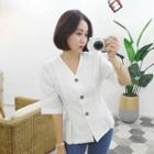 Collarless Single-breasted Linen Jacket
