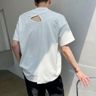 Short-sleeve Plain Cutout Back T-shirt
