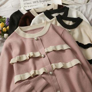 Contrasted Ruffled-trim Knit Top In 5 Colors