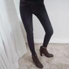 Elastic-waist Cutout-hem Skinny Jeans