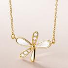 925 Sterling Silver Rhinestone Shell Flower Pendant Necklace