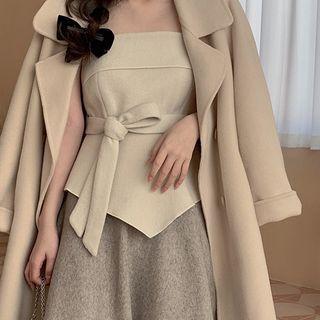 Tie-front Tube Top / Midi A-line Knit Skirt