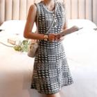 Sleeveless Plaid Knit Dress Light Gray - One Size