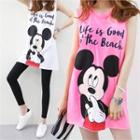 Sleeveless Mickey Mouse Print T-shirt Dress