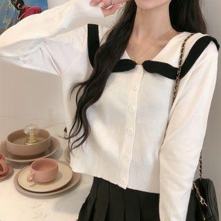 Lapel Long-sleeve Crop Knitted Top